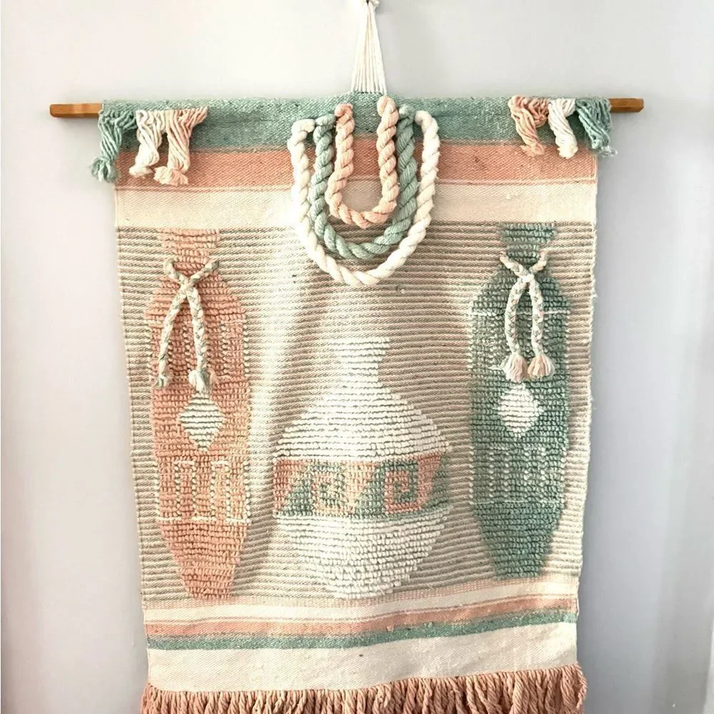 Southwestern Boho Wall Hanging Weaving Tassels Chunky Yarn VTG